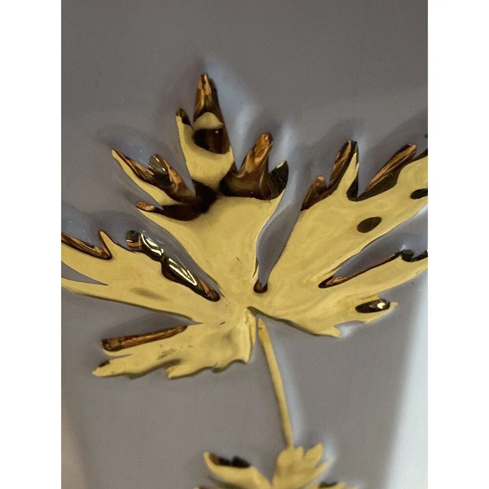 MCM Vase Gold and White Leaves  Made In ITALY 9” Tall Square Ceramic